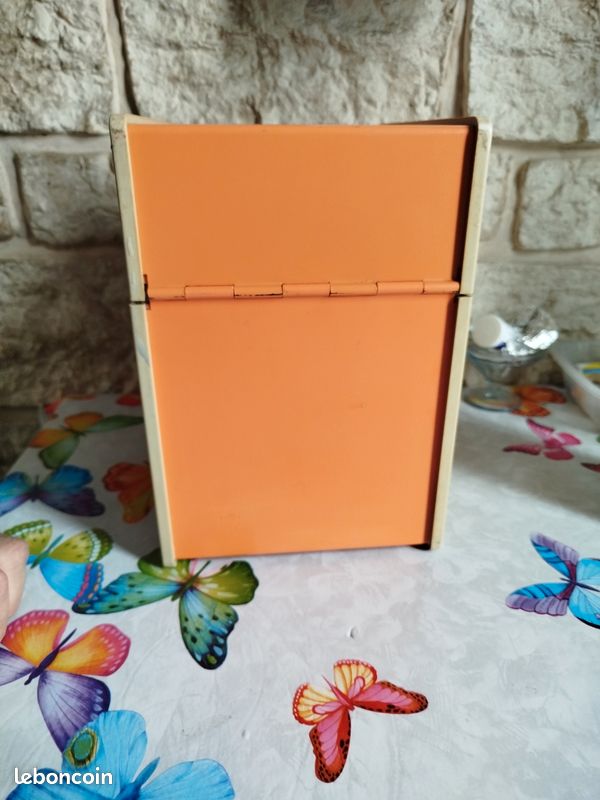 Ancienne boîte sceau fleurs oranges années 70 vintage - Décoration