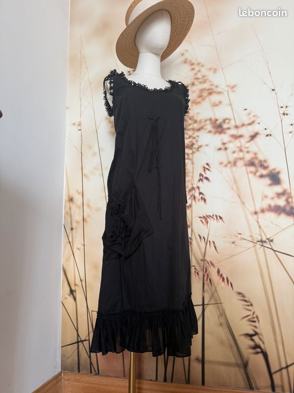 ONE STEP robe d'été coton et dentelle noir T 36 (image 5)