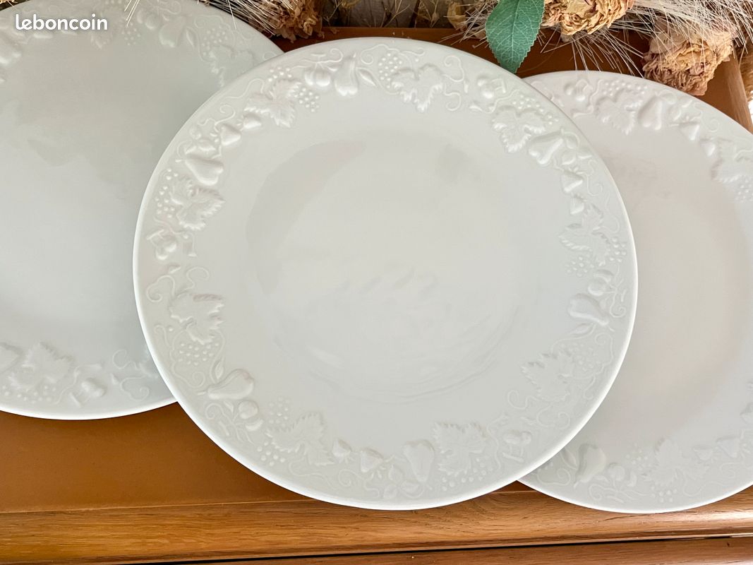 🌺🌸 White Collection - Lot n° 2602 - 6 Assiettes plates "California" - Deshoulières - Limoges 🇫🇷 (image 8)
