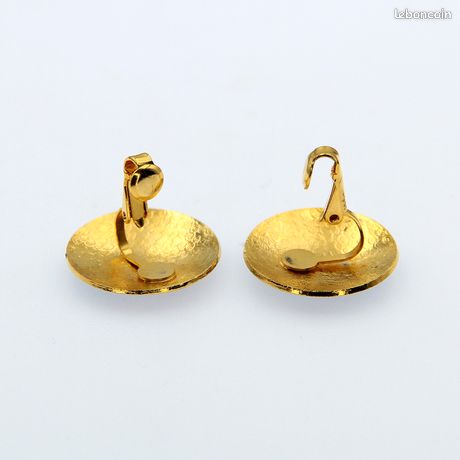 Boucles d'oreilles clip fleur vintage en émail cloisonné rouge plaqué or GGG32 - France