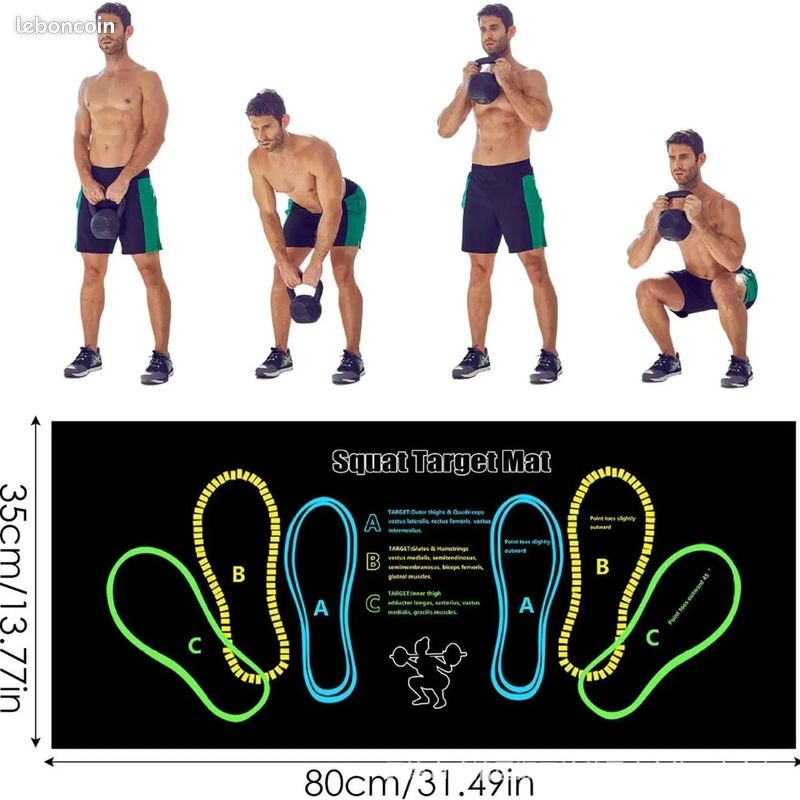 Tapis De Squat Avec Guide De Position - Tapis Fitness Yoga Antidérapant Noir Et Coloré