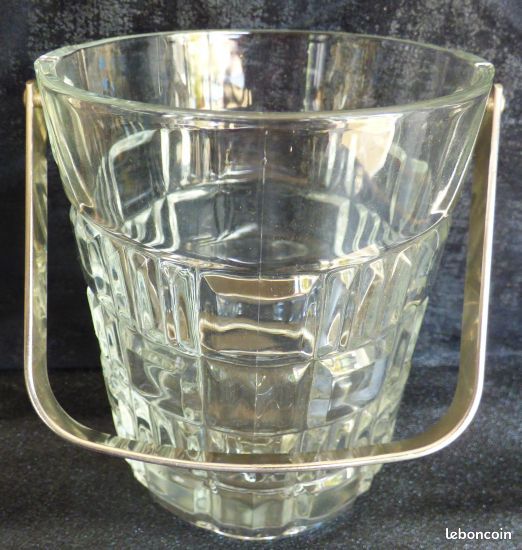 Seau à glace chic en verre avec sa hanse métal - Excellent état (image 1)