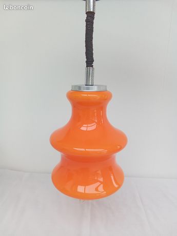 Lampe Vintage En Verre Orange Tangerine, Socle Massif, Neuve - Style Art Déco