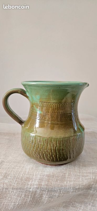 Pichet vintage en grès émaillé vert (image 2)