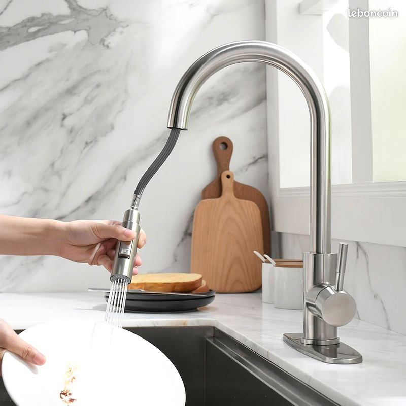 Robinet de cuisine noir mat – bec extractible, 2 jets, design moderne (image 1)