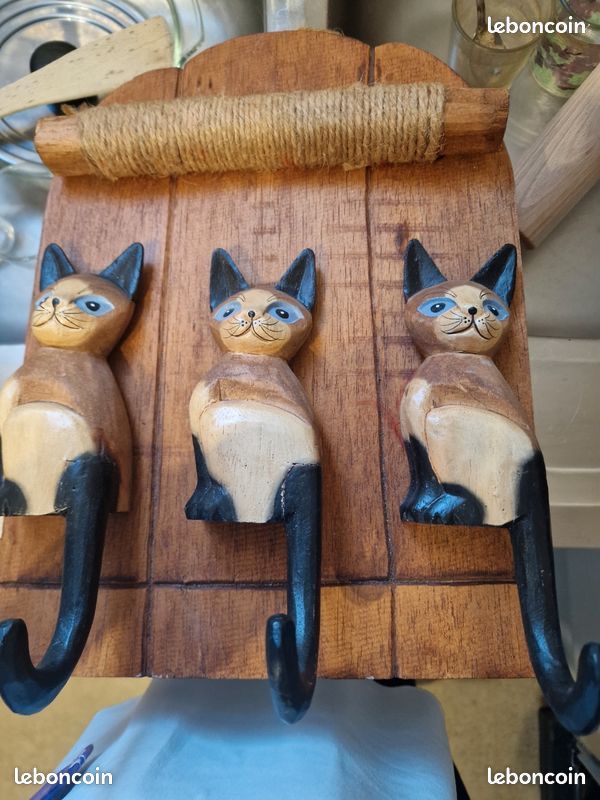 Lot Revendeur 10 Porte-manteaux Bois Motif Chat - Neufs
