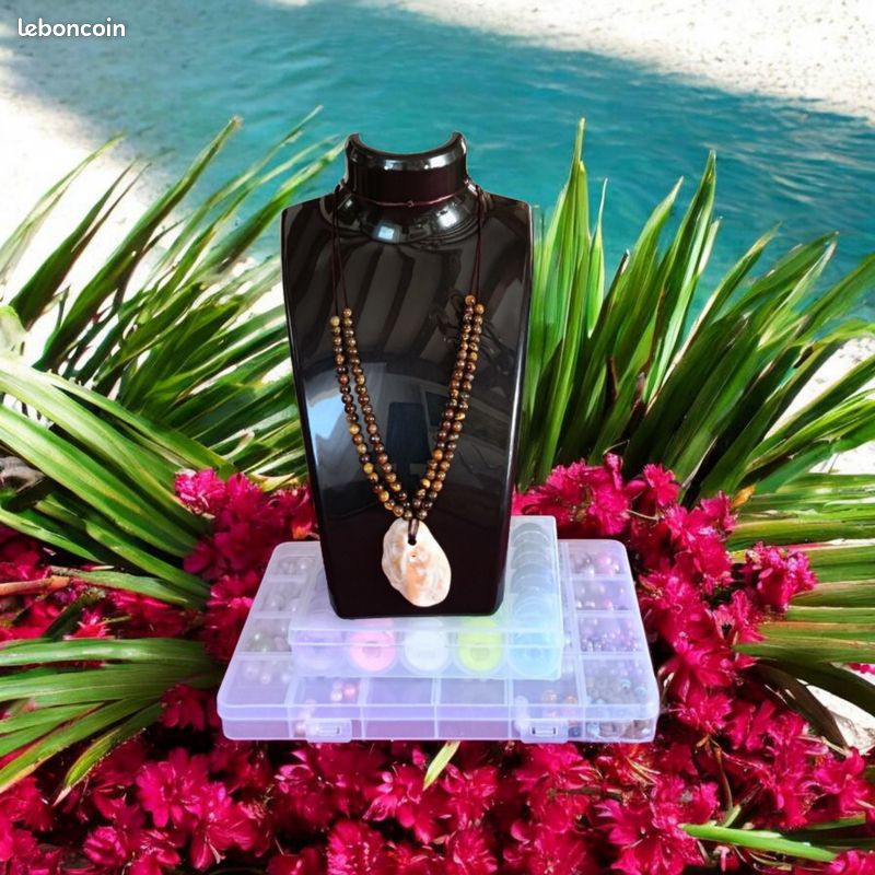 Collier en Pierre Œil de Tigre et Pendentif Coquillage Naturel. Fait Main . Atelier Nature Claudia ✨ (image 4)