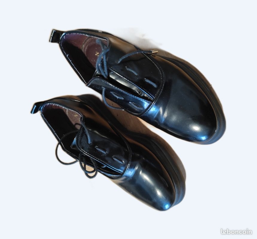 Chaussures Femme Noir Verni T37 Vintage – Talon 4 Cm – Cuir – Très Bon état