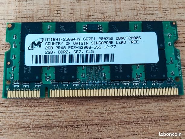 Barrette Mémoire DDR2 2GB Micron PC2-5300 SO-DIMM – Occasion Fonctionnelle