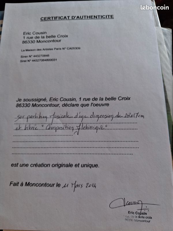 Eric Cousin artiste peintre, peinture francmaçonnique intitulée Composition Alchimique Avec certificat d'Authenticité établi par l'artiste collection (image 6)