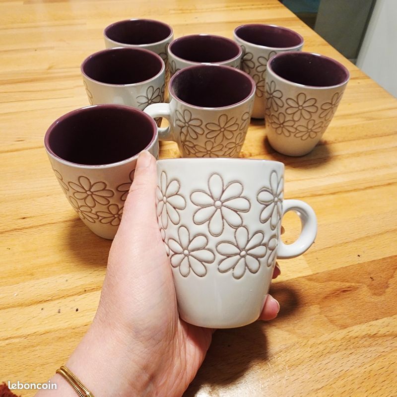 2 Tasses Vintage Violine De Vereco – Jolie Couleur Prune Violette, Gravées En France