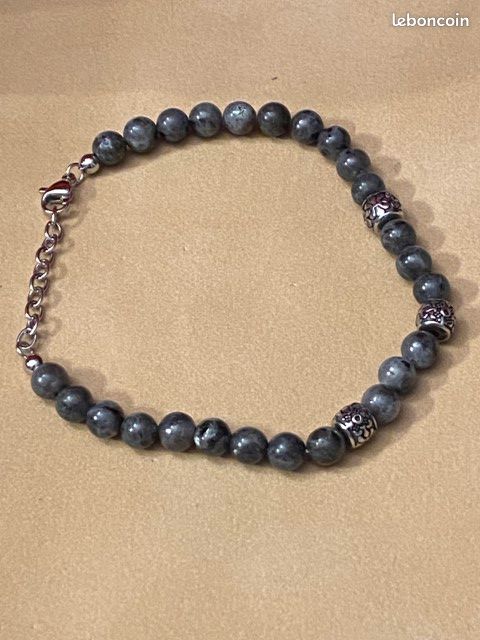 Neuf : Bracelet homme acier labradorite dégradé de gris réglable (brac5) (image 5)