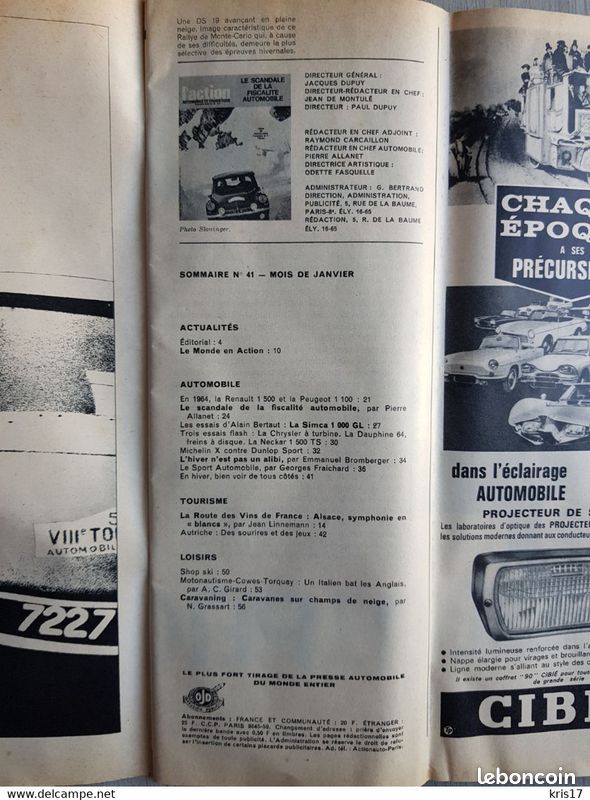 (DELC) Action Automobile Janvier 1964 , Citroen DS, Rallye de Monte Carlo, Renault 1500, Peugeot 1100 (image 2)