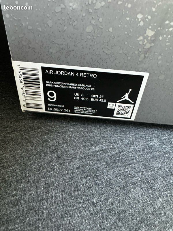 Air jordan 4 retro dark grey/ infrared, gris fonce noir infrarouge (image 7)