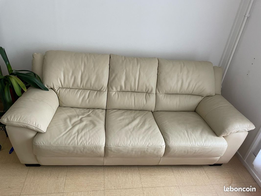 Canapé cuir beige (image 2)
