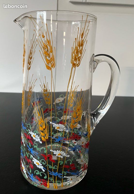 Ancien Service à Orangeade En Verre émaillé, Décor Floral Avec Dorures