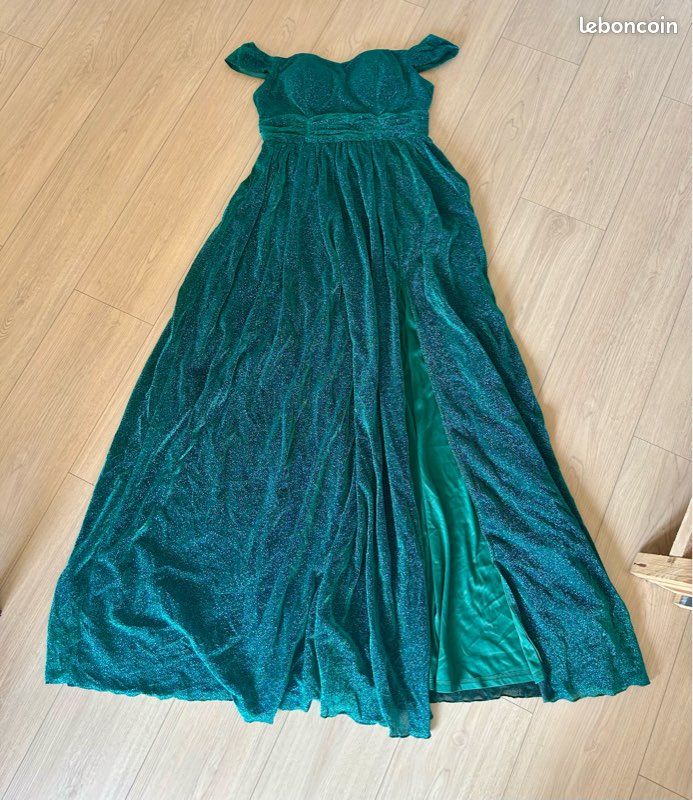 Robe De Bal Bouffante Epaule Dénudée Longue Tulle Dentelle Vert Sapin