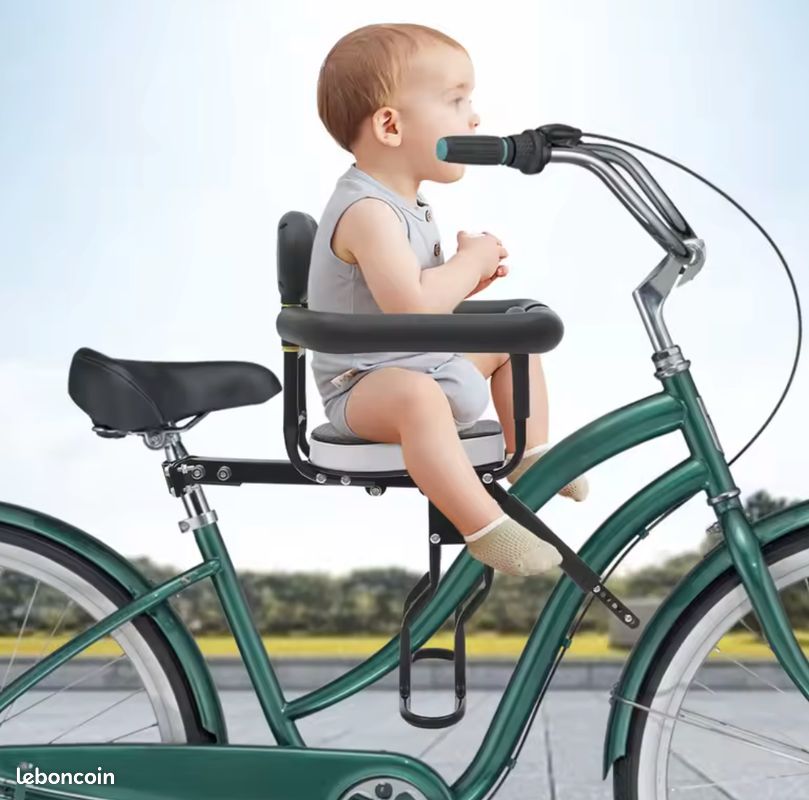 Siège Enfant Vélo Avant Réglable - 3 Hauteurs De Pédale - Garde-Corps Et Ceinture - Compatible VTT, Ville, Pliant - Charge Max 35kg - Pour 1-5 Ans