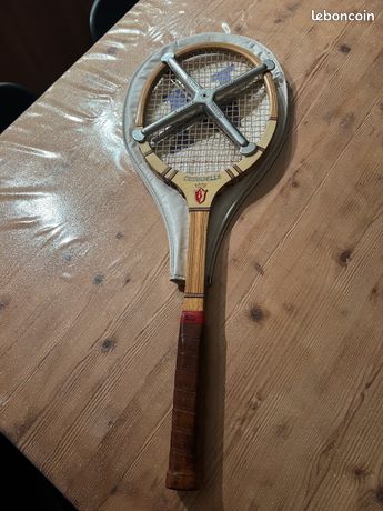 Raquette De Tennis En Bois AME Avec Tendeur Zéphyr Et Housse Vintage