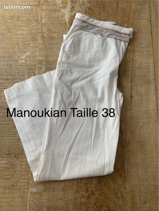 Pantalon Rayures Femme Alain Manoukian – Taille 36 – Vert Et Blanc – Coton/polyester – Occasion Très Bon état