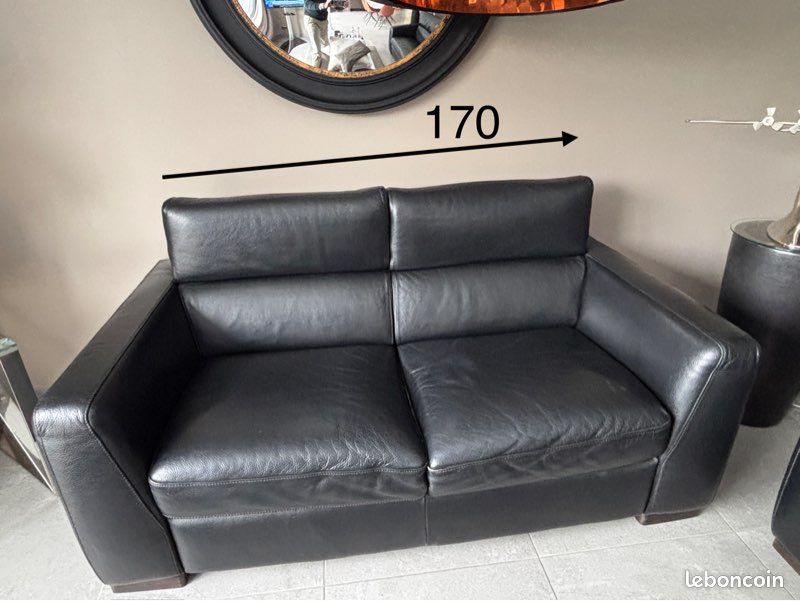 Lot De Deux Canapés 2 Places En Cuir Roche-Bobois, Teinte Vert D'eau