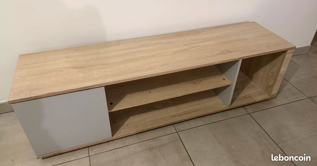 Meuble TV bois clair & blanc – 150 cm – Bon état (image 1)