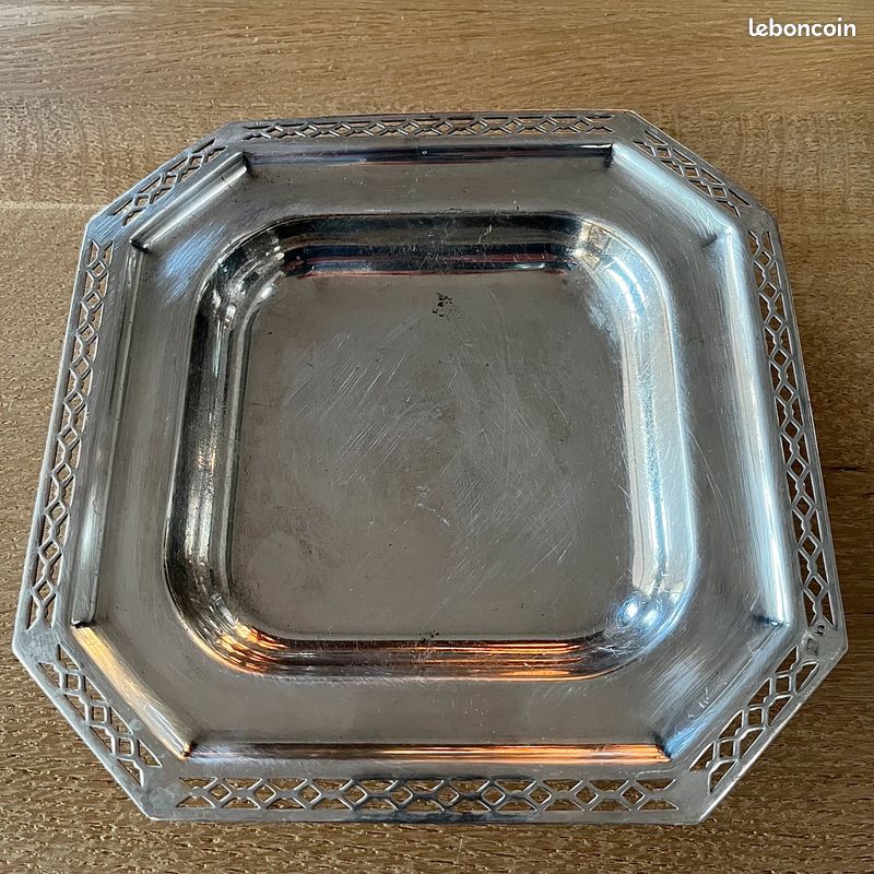 Petit Plat En Métal Argenté 25x15 Cm - Plateau De Service Occasion