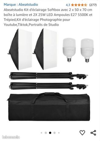 Kit Éclairage Softbox Abeatstudio - 2x Softbox 50x70cm + 2x Ampoules LED 25W 5500K + 2x Trépieds 200cm