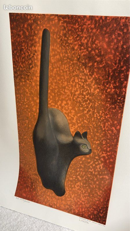 Œuvre signée Chat numérotée Claude Lhoste artiste Daum Monnaie de paris annees 50 60 70 dessin (image 3)