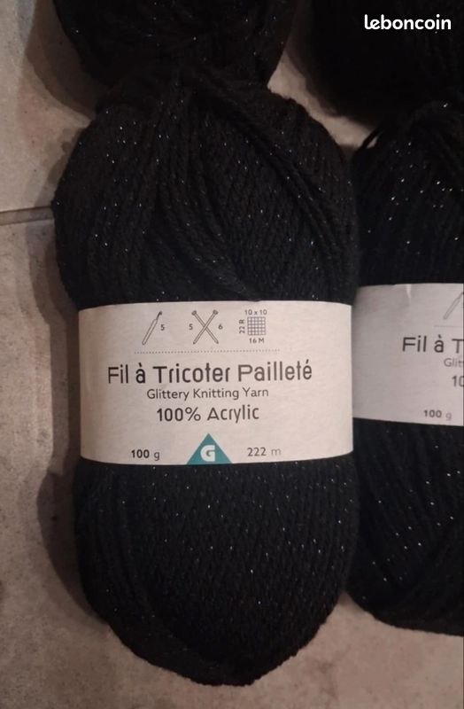 Lot de 6 pelotes laine noire pailleté (image 3)
