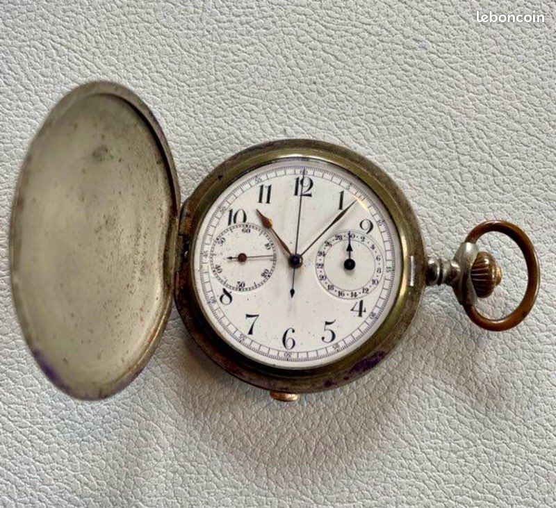 Montre Gousset Ancienne - Mouvement Mécanique Fonctionnel - Métal Argentan - Vente Pour Pièces/réparation