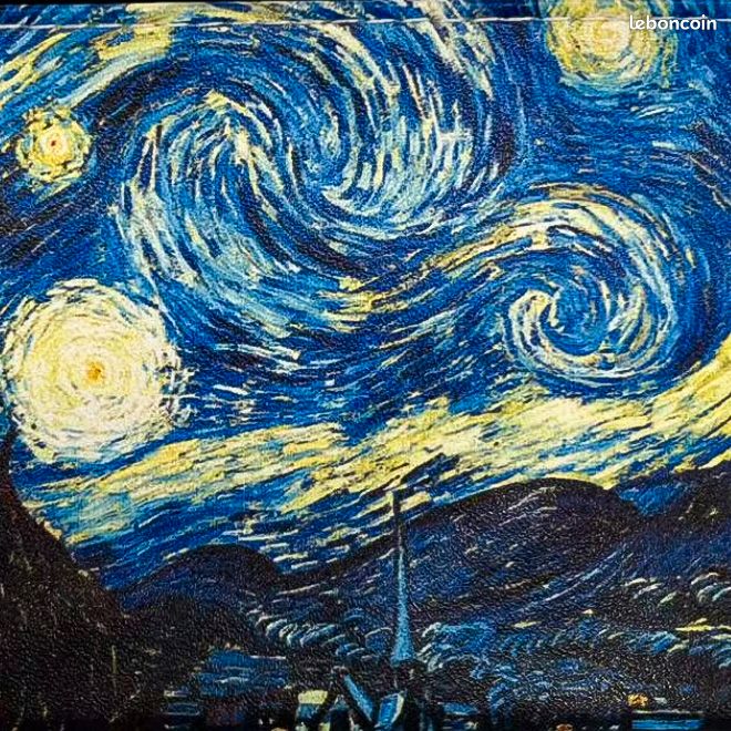 Pochette simili cuir double face, 14x9cm, anneau en métal, doublure intérieure, la nuit étoilée de Van Gogh (image 3)