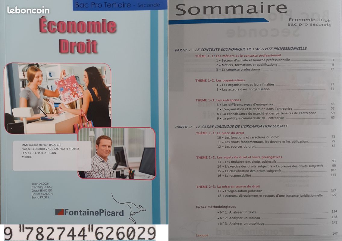 NEUF - Economie Droit - 2e(Seconde) Bac Pro Tertiaire – Fontaine Picard (image 1)