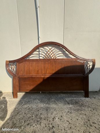 Cadre De Lit Vintage Avec Tête Et Pieds En Osier – Bois – Dimension Non Standard