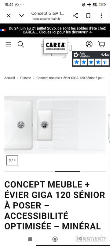 Meuble evier mobilité reduite giga 120 minéral carea (image 5)