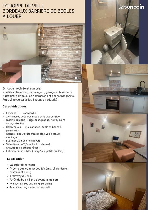 Maison 3 pièces 60 m² · à Bordeaux · 60 m² · 1 100 €/mois