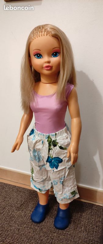 GRANDE POUPÉE BLONDE ancienne de 80 cm en celluloïd et aux yeux mobiles
