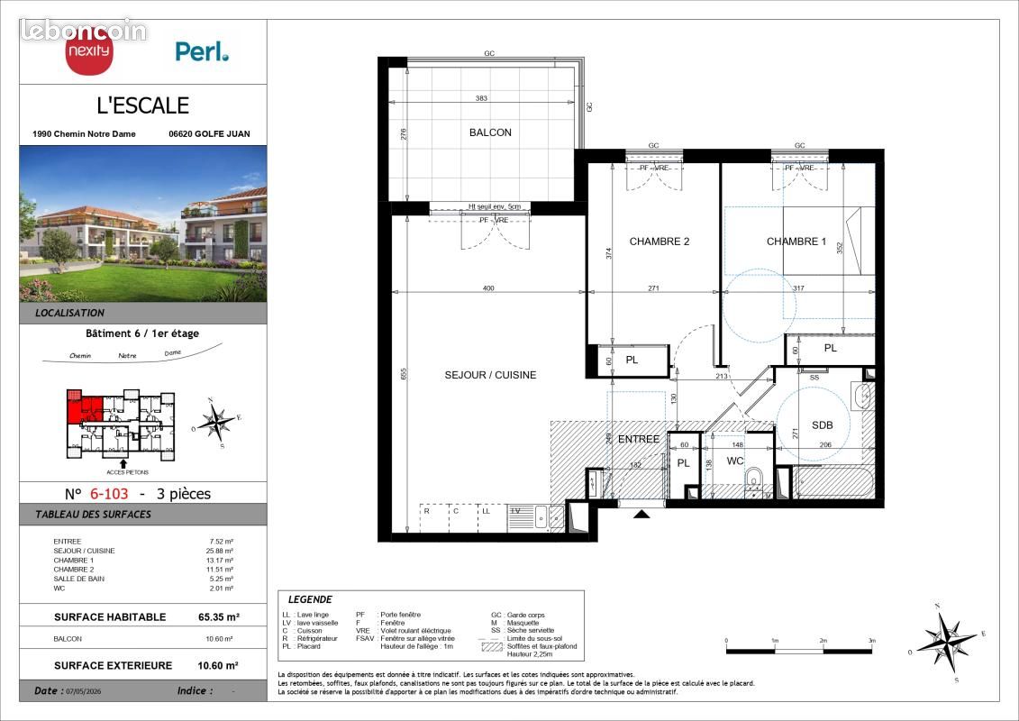Appartement 3 pièces 65 m² · à Vallauris · 65 m² · 1 126 €/mois
