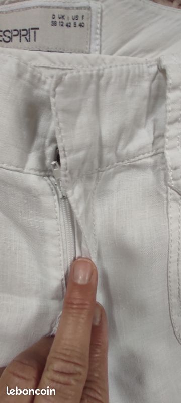 Pantalon Femme Blanc, Jambes Larges, Fermeture Zip Et Auto-attache Côté, Taille L, Neuf