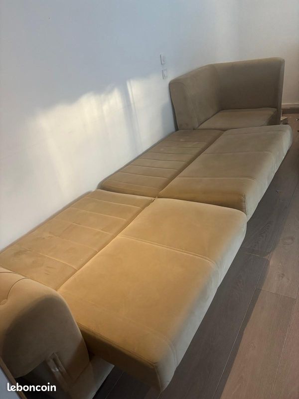 Canapé d’angle velour beige convertible (image 2)