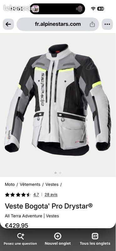 Veste moto Alpinestars Bogota Pro Drystar – État neuf – Taille XL (image 2)