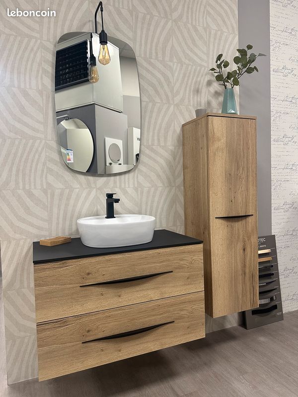 DESTOCKAGE EXPO -50% - Ensemble COMPLET BENTO DECOTEC 80cm chêne brut naturel avec colonne & miroir (image 1)
