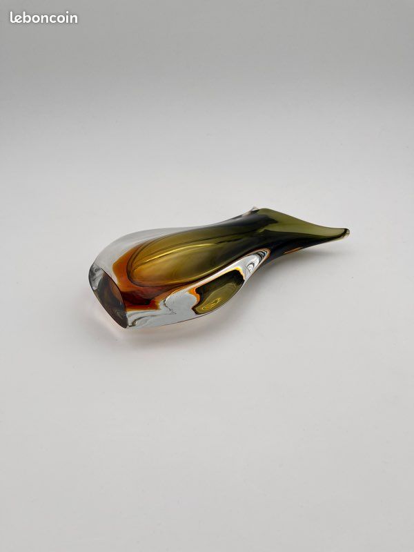 Vase Sommerso Flavio Poli Seguso Murano Verre Vert Ambre 1950 (image 8)