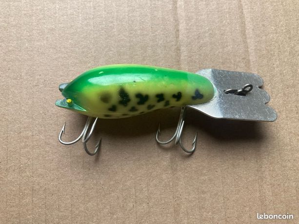 Leurre de pêche JITTERBUG VINTAGE JAUNE par Fred Arbogast Akron Ohio, leurre de pêche antique à collectionner - France