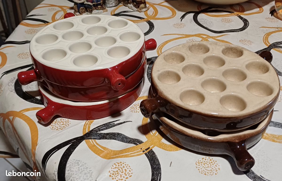 Lot 6 Plats à Escargots Emile Henry 12 Trous - Grès Céramique Français - Vintage