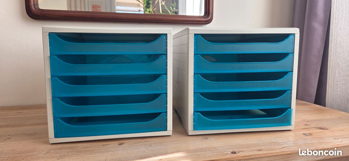 Module De Rangement 5 Tiroirs En Plastique Noir - 33x34cm - Neuf