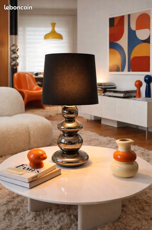 Lampe vintage en céramique – style années 70 – finition argentée (image 1)