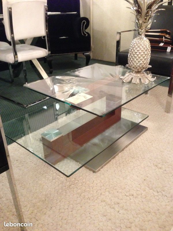 Table basse verre et bois (image 1)