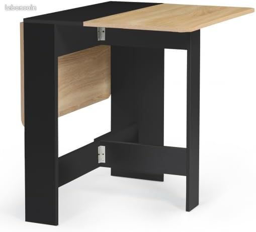 Table Console Pliable 2-4 Personnes 103 x 76 cm Bois Noir Plateau façon hêtre (image 3)