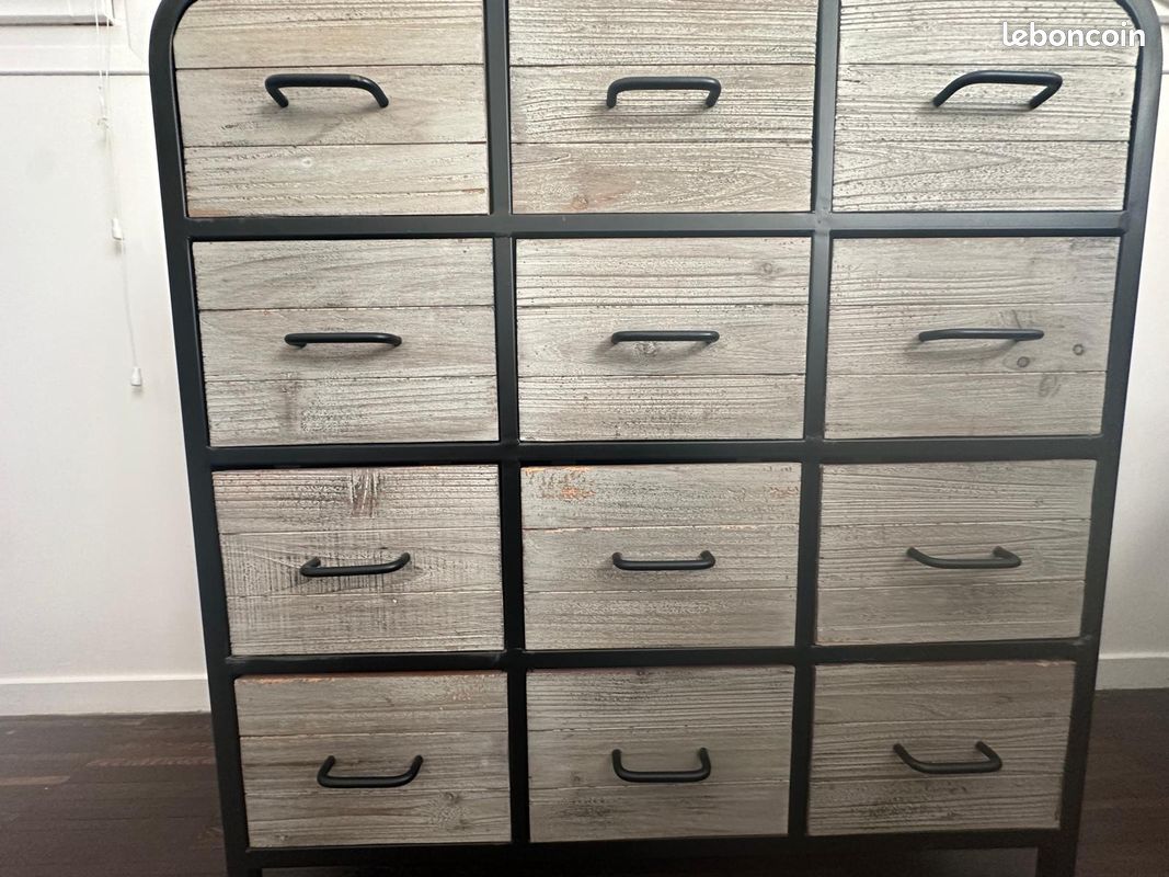 Belle Commode industrielle métal + bois 12 tiroirs – style atelier (image 7)